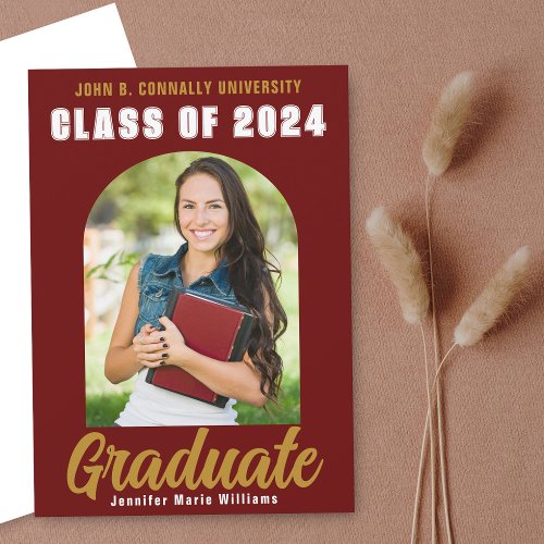 Maroon Gold Graduate Photo Modern Bold Graduation Announcement