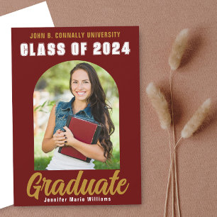 Maroon Gold Graduate Photo Modern Bold Graduation Announcement
