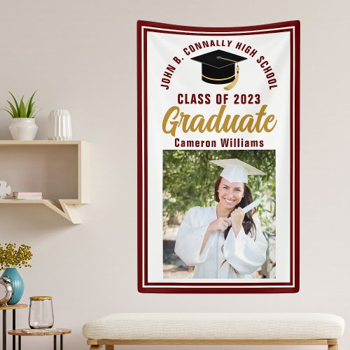 Maroon Gold Graduate Photo Personalized Graduation Banner