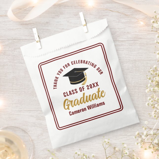 Maroon Gold Graduate Thank You Custom Party Favor Bag (Clipped)