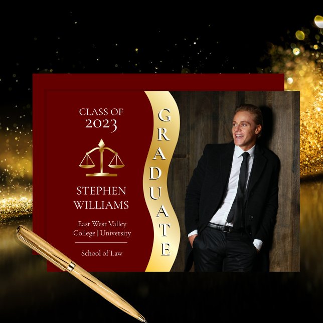 Maroon | Gold Graduate Wave Law Justice Grad   Announcement (Creator Uploaded)