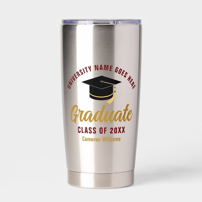 Maroon Gold Graduation 2025 Custom Graduate Insulated Tumbler (Front)