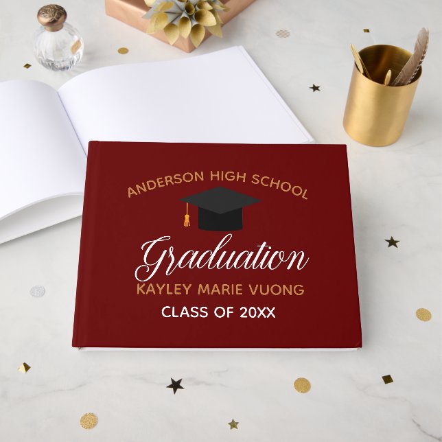 Maroon Gold Graduation 2026 Autograph Keepsake Guest Book (Front Open)