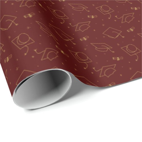 Maroon  Gold Graduation Cap Toss Wrapping Paper
