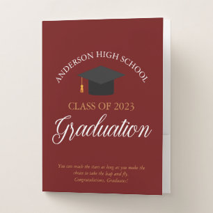 Maroon Gold Graduation Class of 2025 Ceremony Pocket Folder