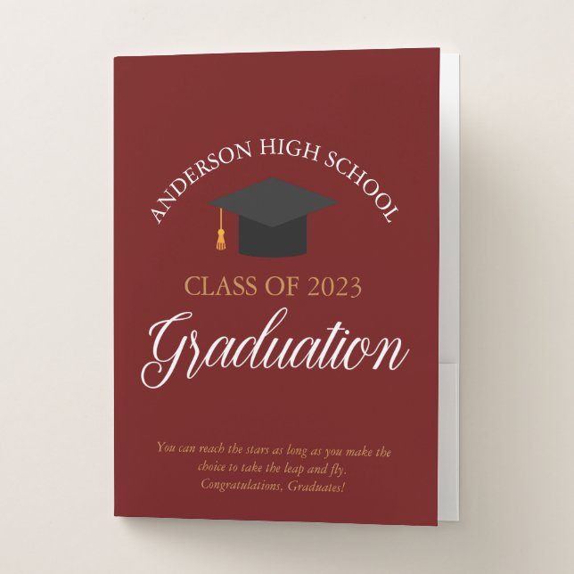 Maroon Gold Graduation Class of 2025 Ceremony Pocket Folder (Front)