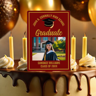 Maroon Gold Graduation Custom Graduate Photo Cake Topper