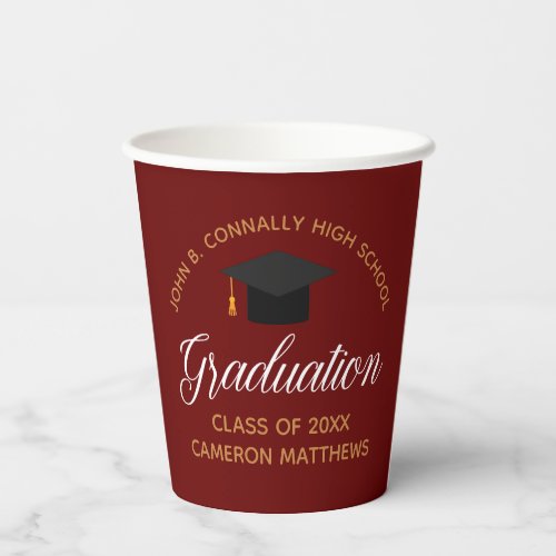 Maroon Gold Graduation Custom High School Party Paper Cups