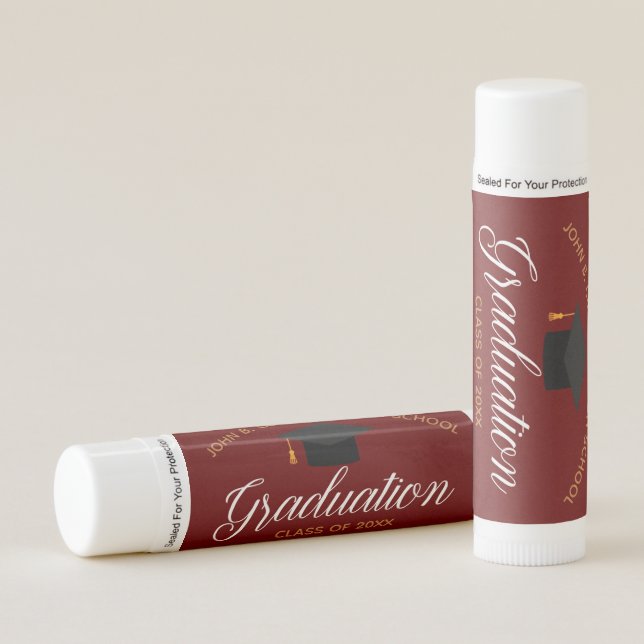 Maroon Gold Graduation Custom School Party Lip Balm (Front)