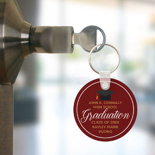 Maroon Gold Graduation Customizable Graduate Keychain