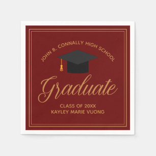 Maroon Gold Graduation Customizable Party Napkins