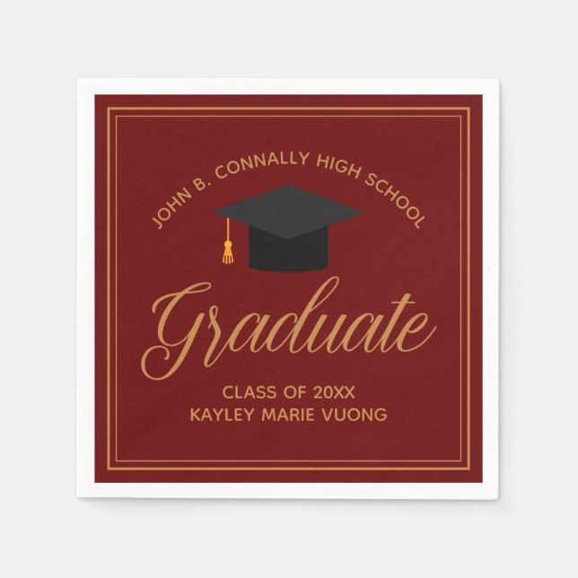 Maroon Gold Graduation Customizable Party Napkins (Front)