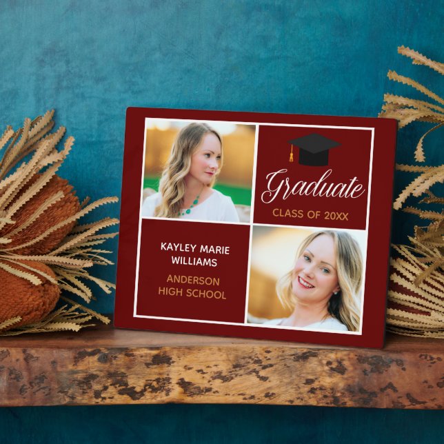 Maroon Gold Graduation Keepsake Graduate Photo Plaque (Side)