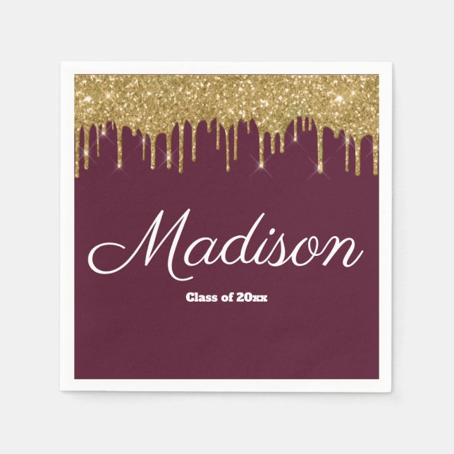 Maroon & Gold Graduation Party Class of 2024 Paper Napkins (Front)