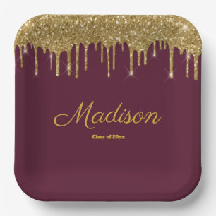 Maroon & Gold Graduation Party Grad Class of 2024 Paper Plates
