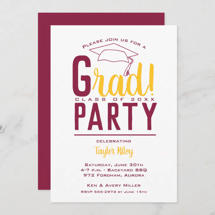 Maroon & Gold Graduation Party Invitations | Zazzle