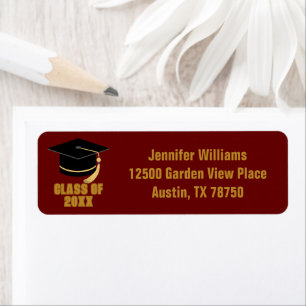 Maroon Gold Graduation Party Return Address Label