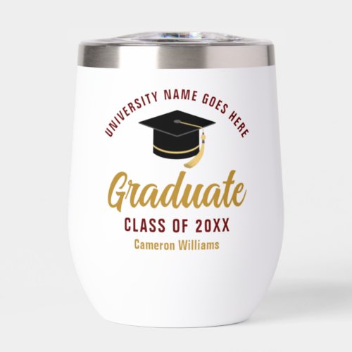 Maroon Gold Graduation Personalized Graduate Thermal Wine Tumbler