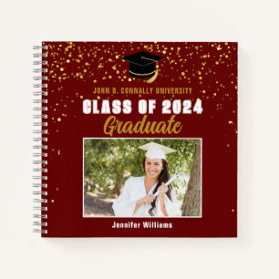 Maroon Gold Graduation Photo Autograph Guest Notebook