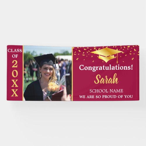 Maroon  Gold Graduation Photo Class Of 2024 Banner