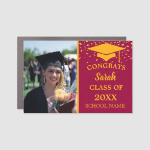 Maroon & Gold Graduation Photo Class Of 2024 Car Magnet