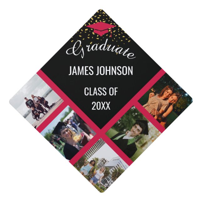 Maroon & Gold Graduation Photo Class Of 2025 Cap Topper (Front)