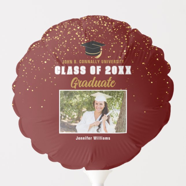 Maroon Gold Graduation Photo Class of 2025 Party Balloon (Front)