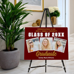 Maroon Gold Graduation Photo Collage Party Foam Board