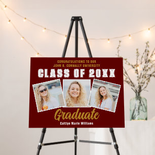Maroon Gold Graduation Photo Collage Party Foam Board