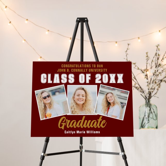 Maroon Gold Graduation Photo Collage Party Foam Board (In Situ (Stand))