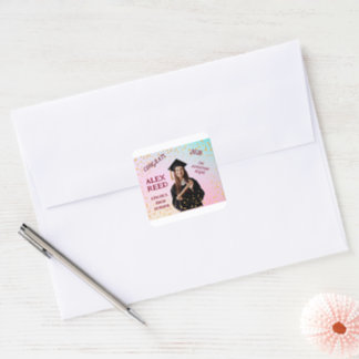 Maroon Gold Graduation Photo Square Sticker 2026