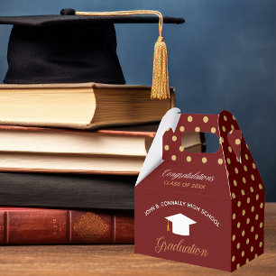Maroon Gold Graduation Polka Dot Custom 2024 Party Favor Boxes