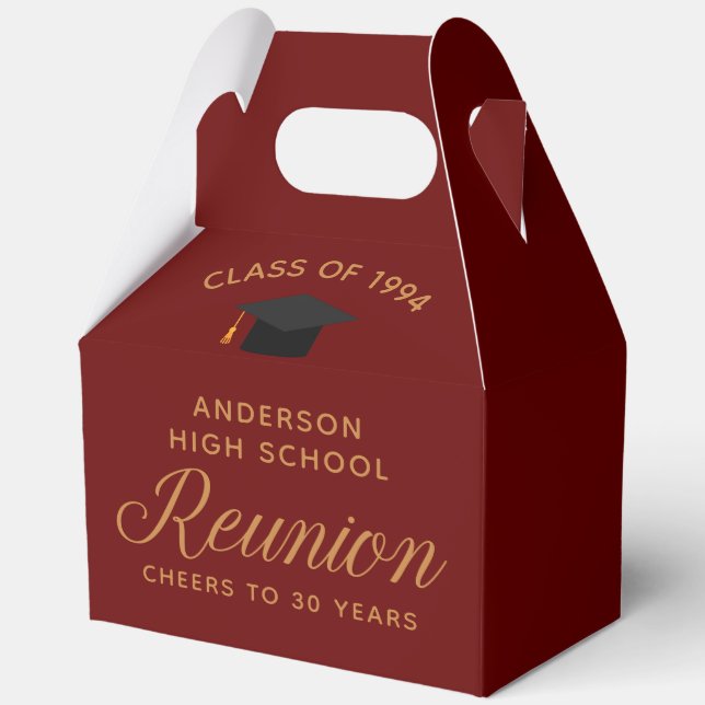 Maroon Gold High School Alumni Reunion Party Favor Boxes (Front)