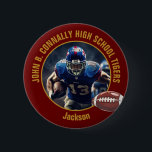 Maroon Gold High School Football Player Photo Button<br><div class="desc">This cool customized high school football player photo spirit button in maroon and gold of your team and player name. Personalize with your athlete name next to the ball.</div>
