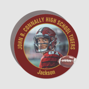 Maroon Gold High School Football Player Photo Car Magnet