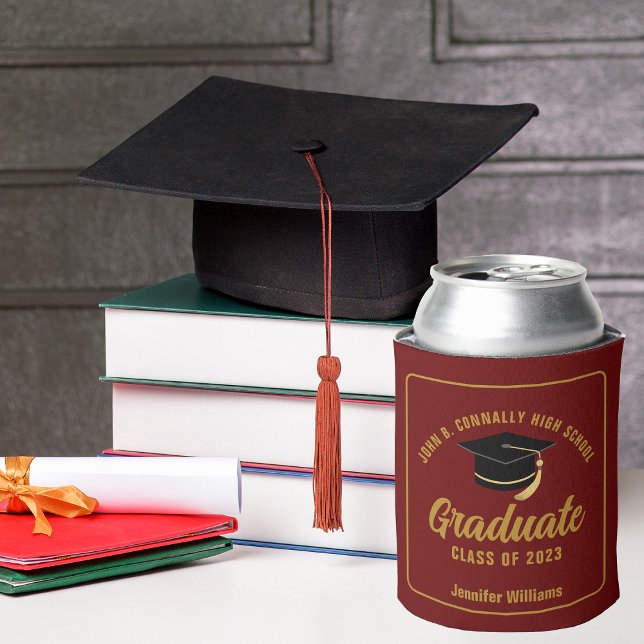 Maroon Gold High School Graduate Custom Graduation Can Cooler (Creator Uploaded)