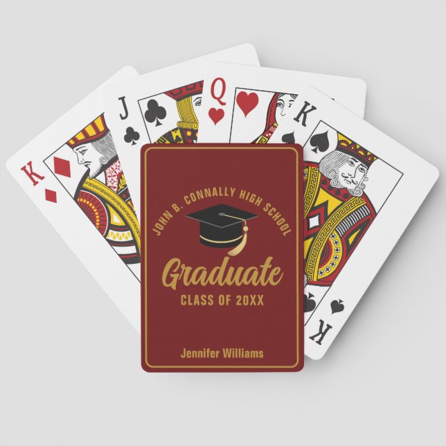 Maroon Gold High School Graduate Custom Graduation Poker Cards (Back)