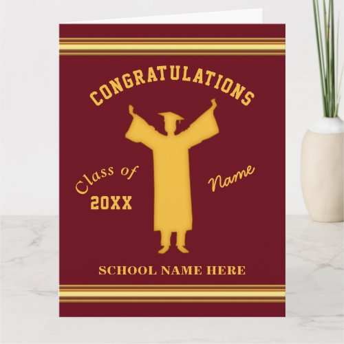 Maroon Gold High School Graduation Card for Him