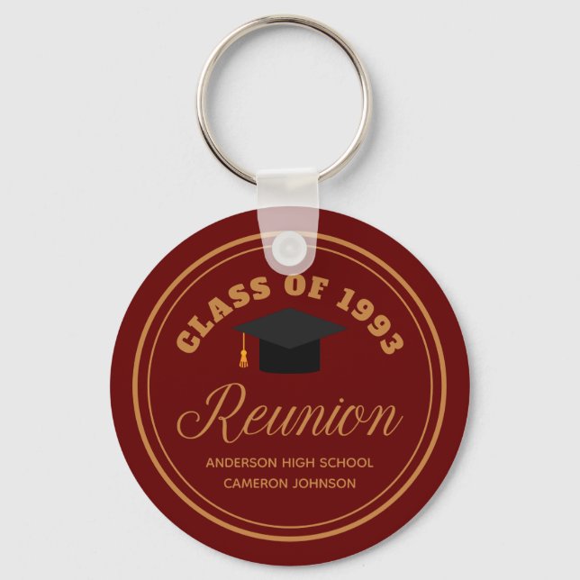 Maroon Gold High School Reunion Custom Alumni Keychain (Front)