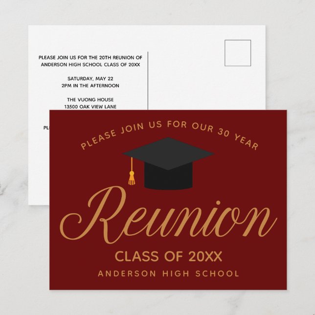Maroon Gold High School Reunion Custom Party Postcard (Front/Back)
