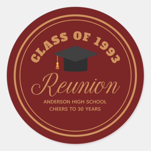 Maroon Gold High School Reunion Personalized Party Classic Round Sticker