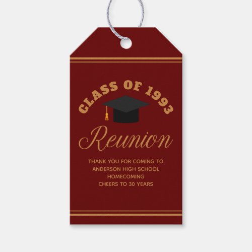 Maroon Gold High School Reunion Personalized Party Gift Tags
