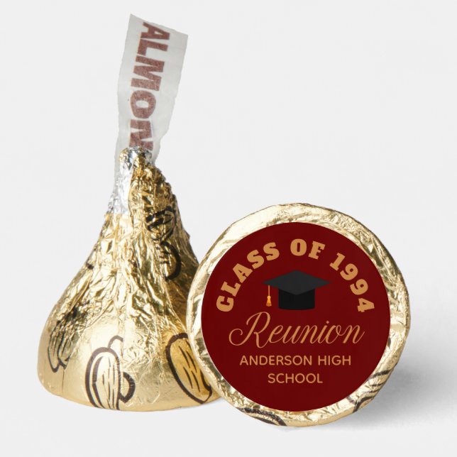 Maroon Gold High School Reunion Personalized Party Hershey®'s Kisses® (Front)