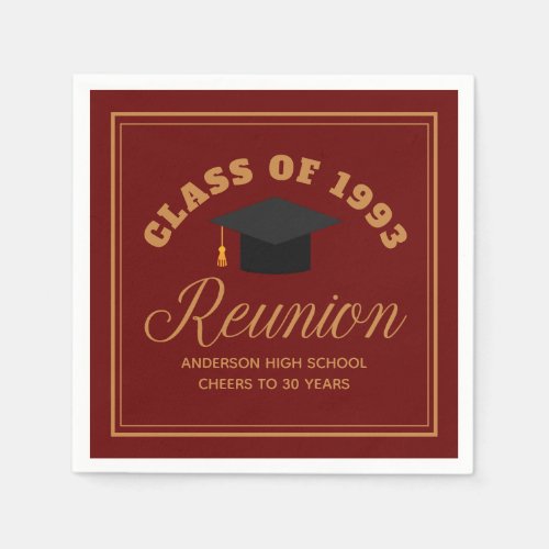 Maroon Gold High School Reunion Personalized Party Napkins