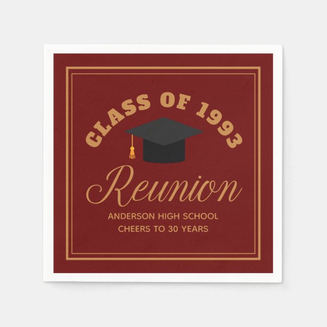 Maroon Gold High School Reunion Personalized Party Napkins (Front)