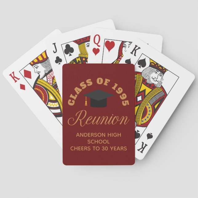 Maroon Gold High School Reunion Personalized Party Poker Cards (Back)