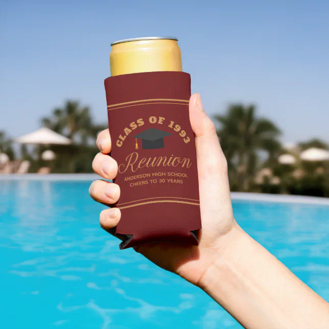 Maroon Gold High School Reunion Personalized Party Seltzer Can Cooler