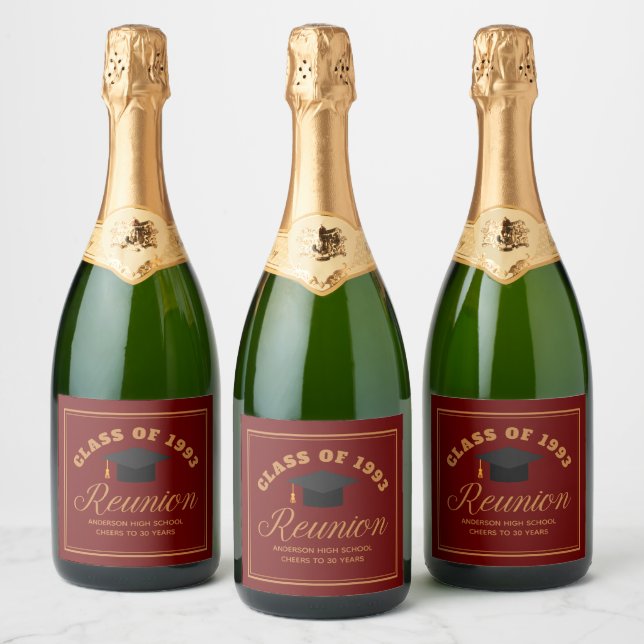 Maroon Gold High School Reunion Personalized Party Sparkling Wine Label (Bottles)