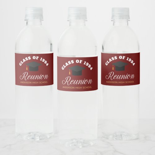 Maroon Gold High School Reunion Personalized Party Water Bottle Label