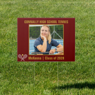 Maroon Gold High School Tennis Player Photo Yard Sign